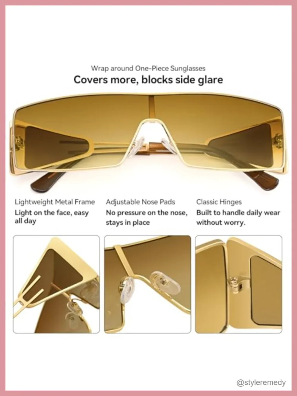 Y2K Oversized Rectangle Metal Frame Sunglasses Retro Wrap Around UV Protection
